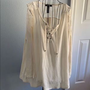 Cream lace up lace 3x top waffle
